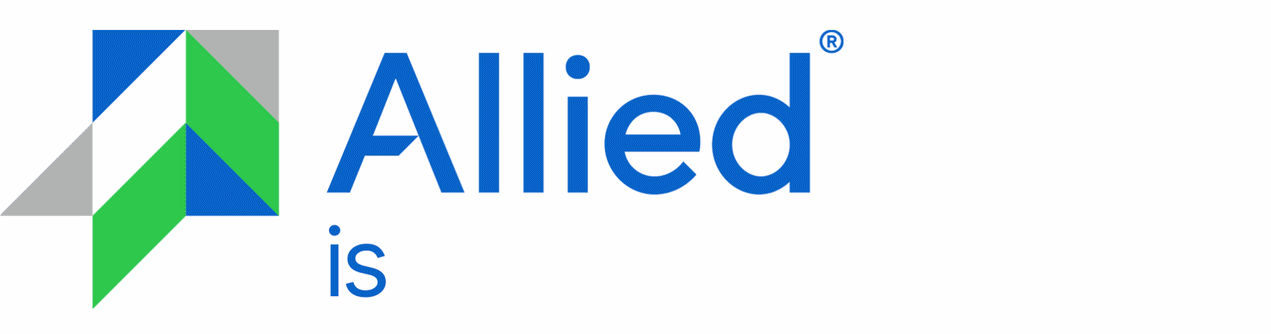 Allied logo featuring a modern design with geometric shapes in green, blue, and gray, representing innovation and reliability on the Home page.