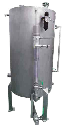 Stainless steel lubrication tank with connected valves and pressure gauge, designed for efficient lubrication system components.