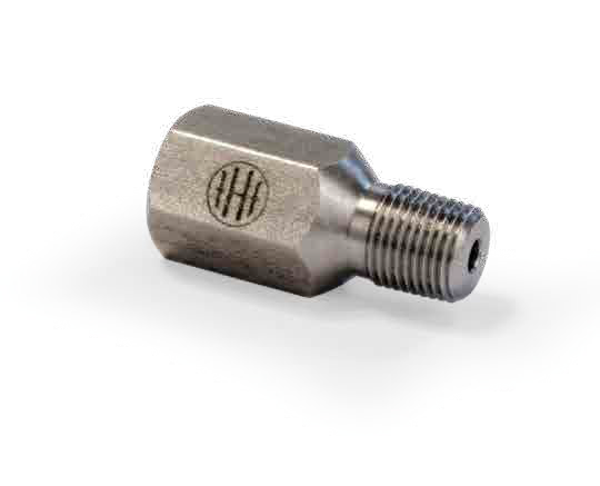 Industrial lubrication product featuring a metal grease fitting with a hexagonal shape and threaded end, designed for efficient lubrication in machinery.