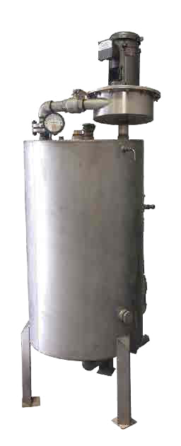 Stainless steel lubrication system tank with motor and pressure gauge, used for efficient oil distribution in industrial machinery.