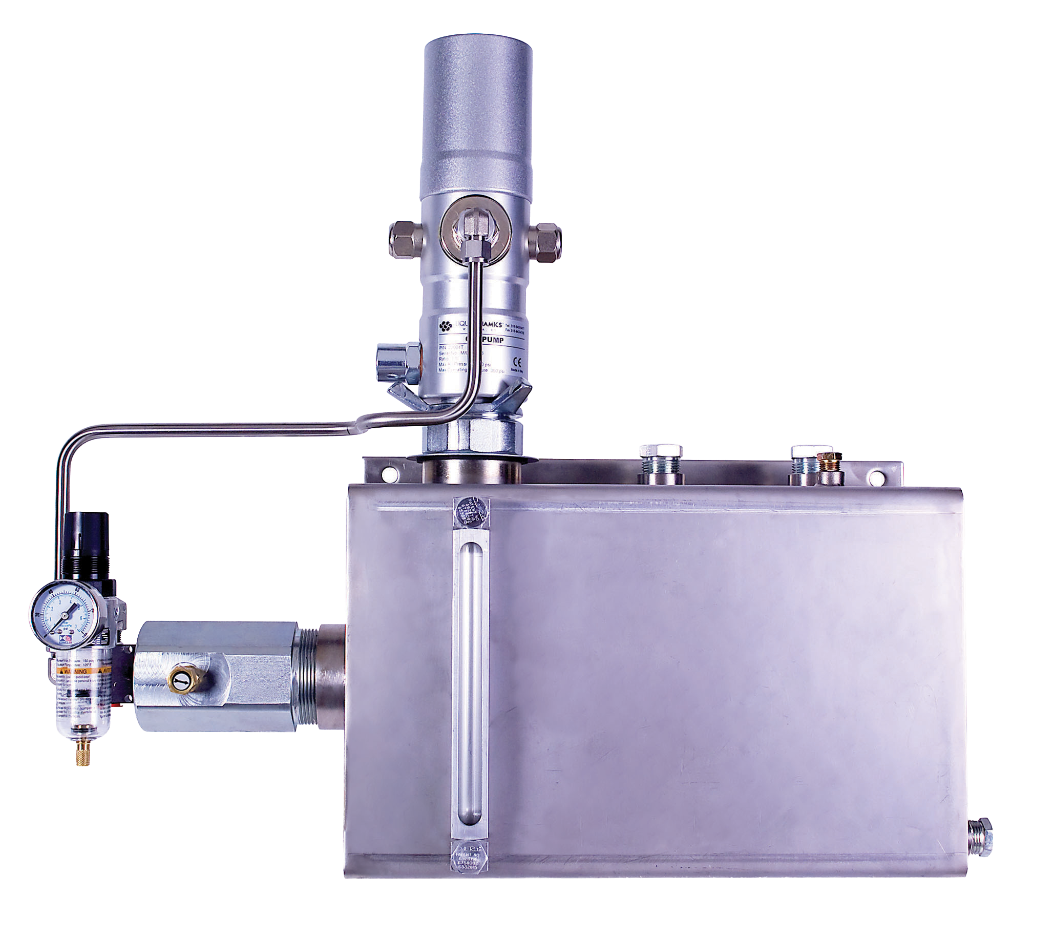 Industrial lubrication pump with pressure gauge and control valve, designed for efficient lubricant distribution in machinery.