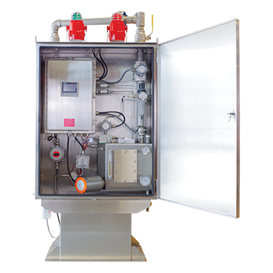 Industrial lubrication system featuring a stainless steel cabinet with internal components including pumps, valves, and a digital control panel, designed for efficient lubrication management in industrial applications.