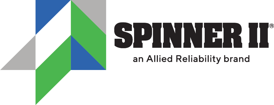 Logo of Spinner II, an Allied Reliability brand, featuring a modern design with geometric shapes in blue, green, and gray colors.