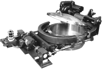 Industrial quick opening closures mechanism with motorized components, designed for efficient access and secure sealing in various applications.