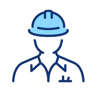Illustration of a construction worker wearing a blue hard hat and a work shirt, symbolizing safety and professionalism in the construction industry.