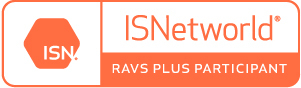 ISNetworld RAVS Plus Participant badge, indicating compliance with safety and quality standards in the industry.