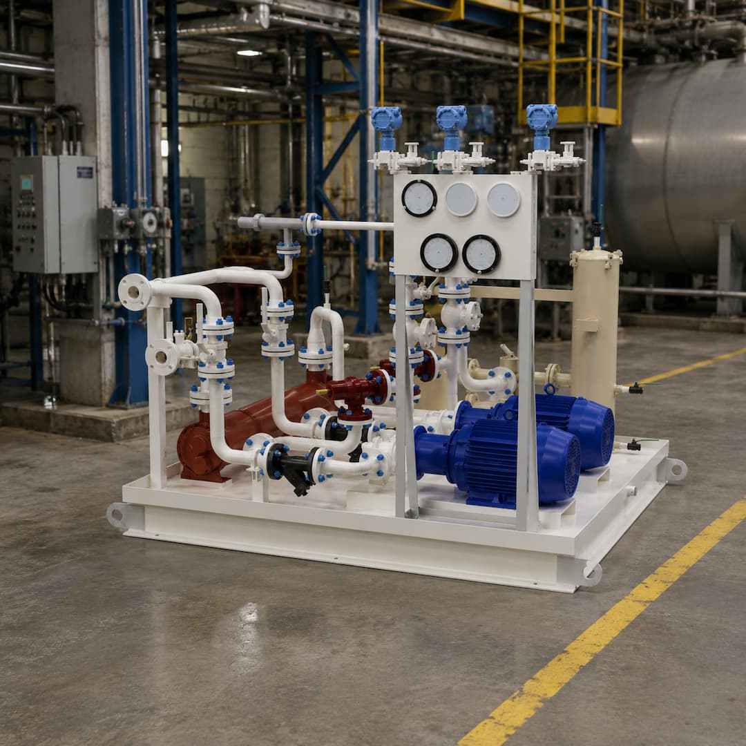 Industrial lubrication systems featuring pumps, pipes, and valves, designed for efficient fluid management in a manufacturing environment.