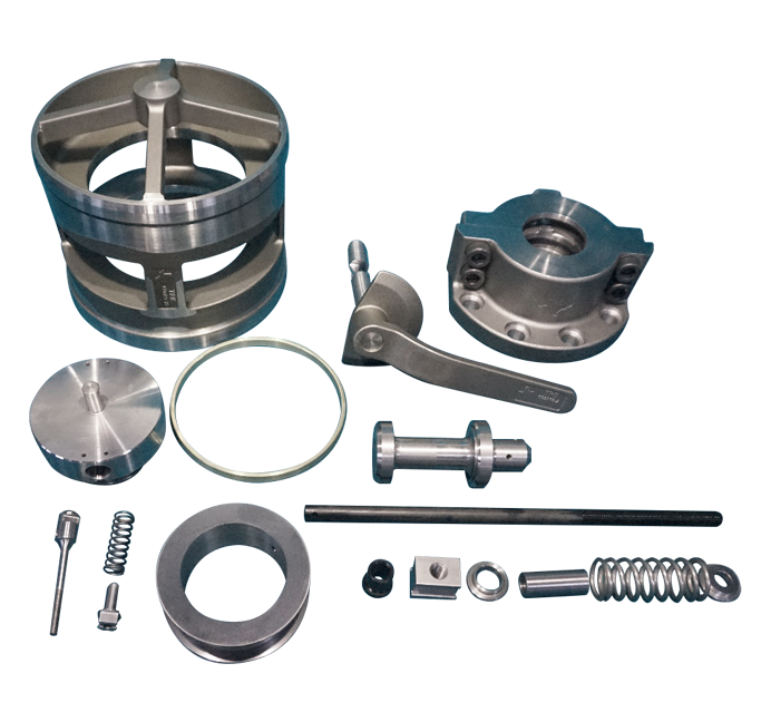 Collection of precision-engineered metal components, including gears, shafts, and fittings, showcasing high-quality manufacturing for mechanical applications.