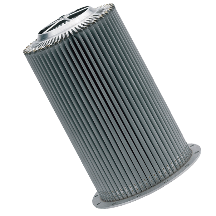 Image of a cylindrical particulate filter designed for efficient air filtration, showcasing pleated design for enhanced dust and particle capture. Ideal for industrial and commercial applications.